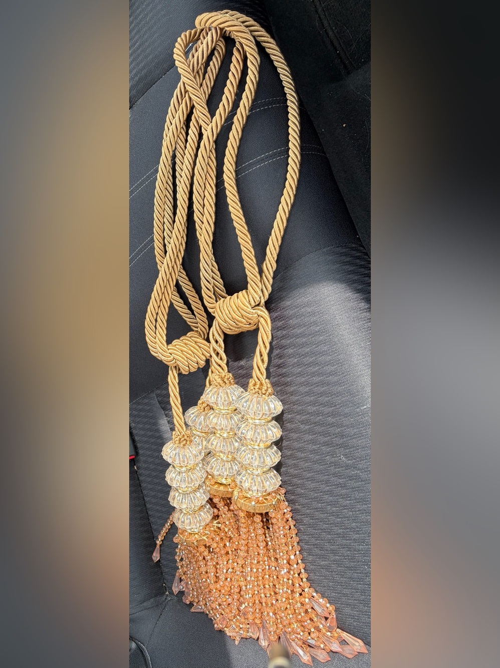 Pair of Gold-Tone Rope Tassels with Bead Accents